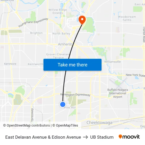 East Delavan Avenue & Edison Avenue to UB Stadium map