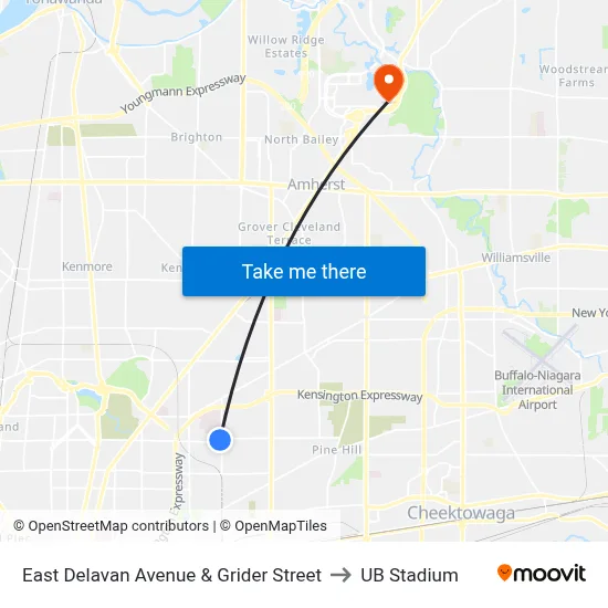 East Delavan Avenue & Grider Street to UB Stadium map