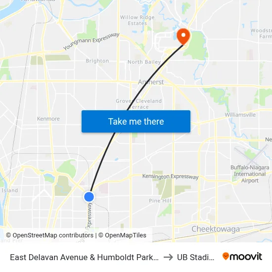 East Delavan Avenue & Humboldt Parkway to UB Stadium map