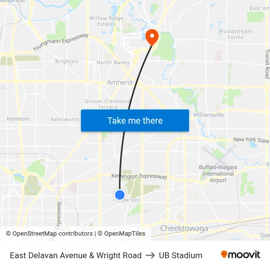 East Delavan Avenue & Wright Road to UB Stadium map