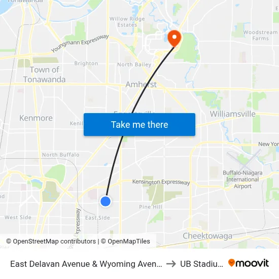 East Delavan Avenue & Wyoming Avenue to UB Stadium map