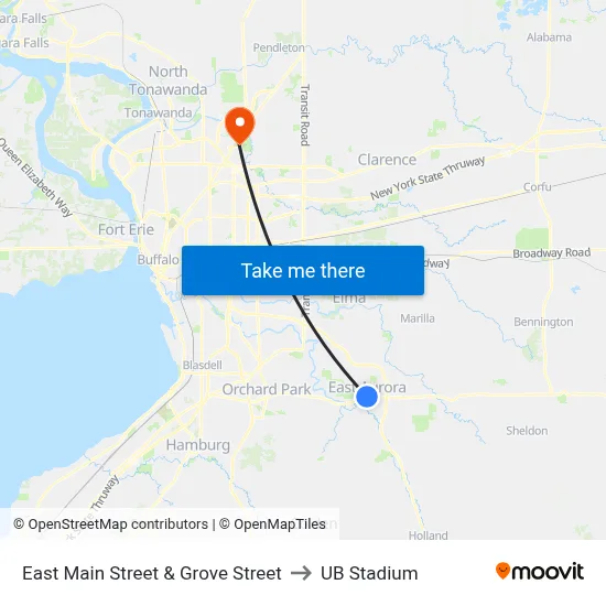 East Main Street & Grove Street to UB Stadium map