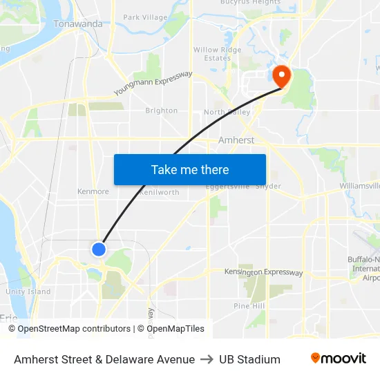 Amherst Street & Delaware Avenue to UB Stadium map