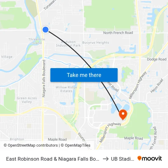East Robinson Road & Niagara Falls Boulevard to UB Stadium map