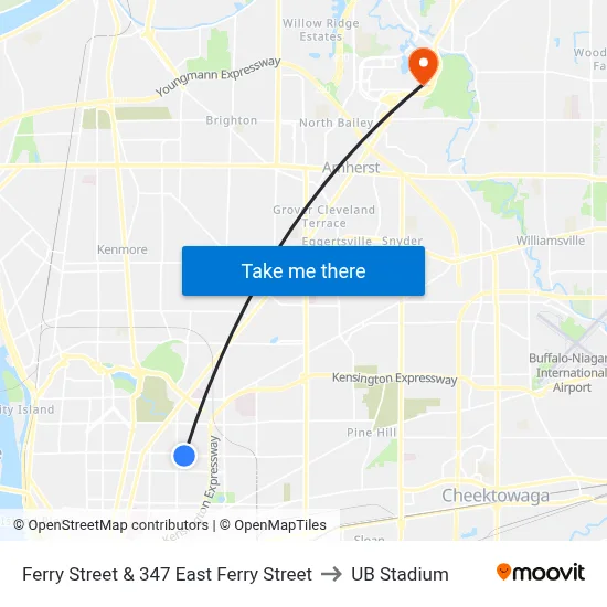 Ferry Street & 347 East Ferry Street to UB Stadium map