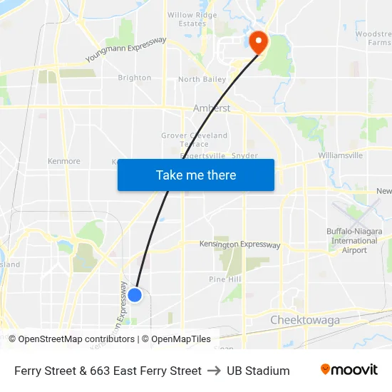Ferry Street & 663 East Ferry Street to UB Stadium map