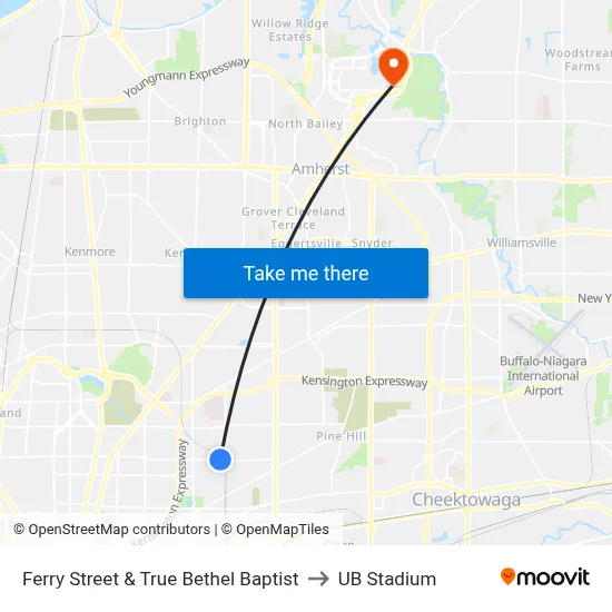 Ferry Street & True Bethel Baptist to UB Stadium map