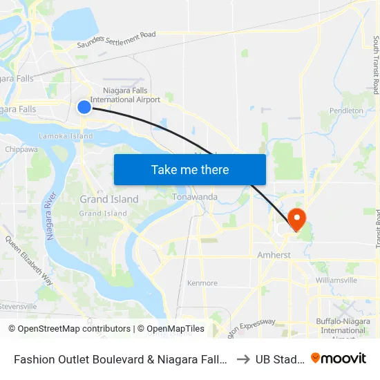 Fashion Outlet Boulevard & Niagara Falls Boulevard to UB Stadium map