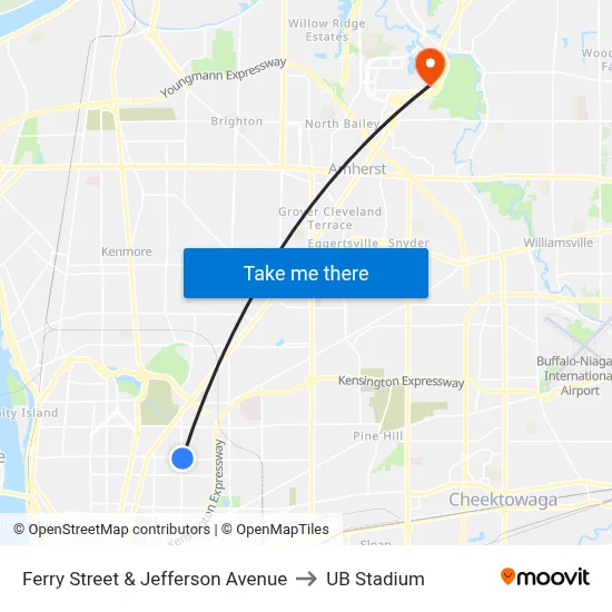 Ferry Street & Jefferson Avenue to UB Stadium map