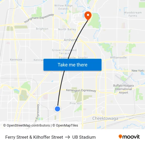 Ferry Street & Kilhoffer Street to UB Stadium map