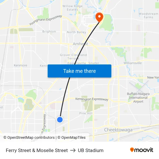 Ferry Street & Moselle Street to UB Stadium map