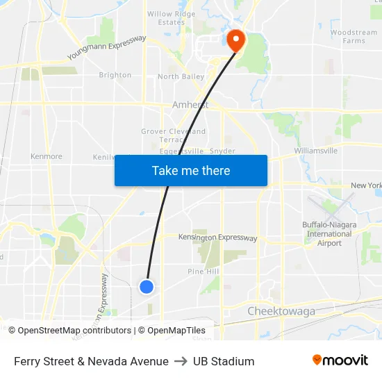 Ferry Street & Nevada Avenue to UB Stadium map