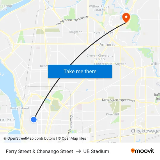Ferry Street & Chenango Street to UB Stadium map