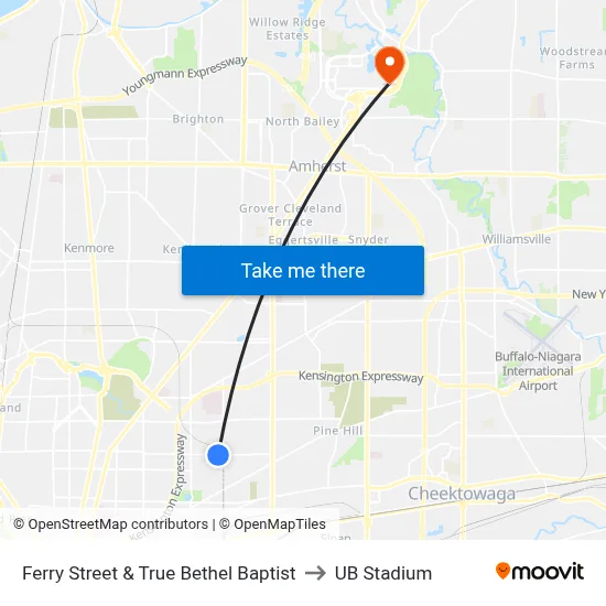 Ferry Street & True Bethel Baptist to UB Stadium map