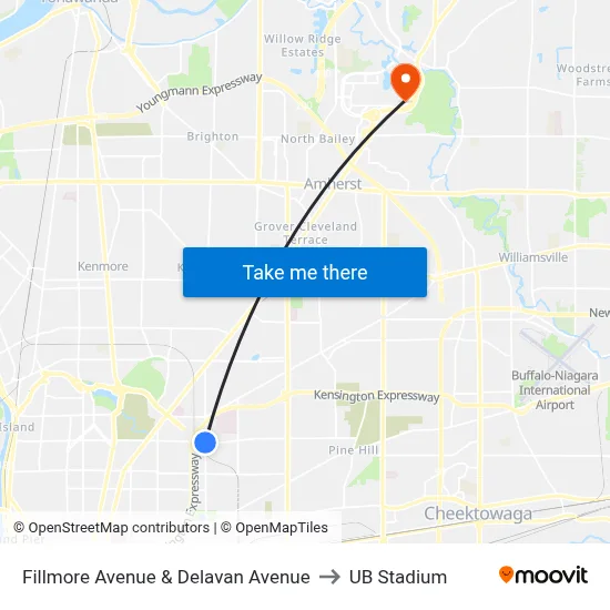 Fillmore Avenue & Delavan Avenue to UB Stadium map