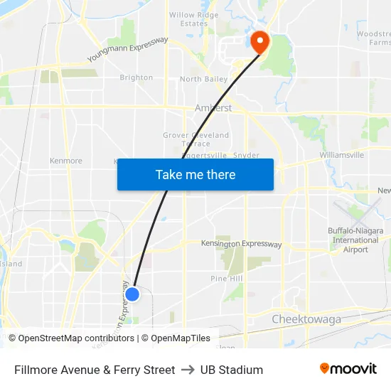 Fillmore Avenue & Ferry Street to UB Stadium map