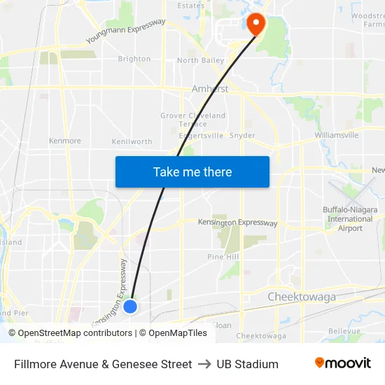 Fillmore Avenue & Genesee Street to UB Stadium map