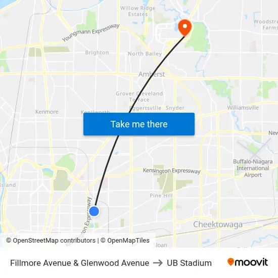 Fillmore Avenue & Glenwood Avenue to UB Stadium map
