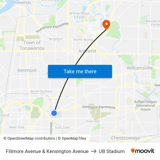 Fillmore Avenue & Kensington Avenue to UB Stadium map