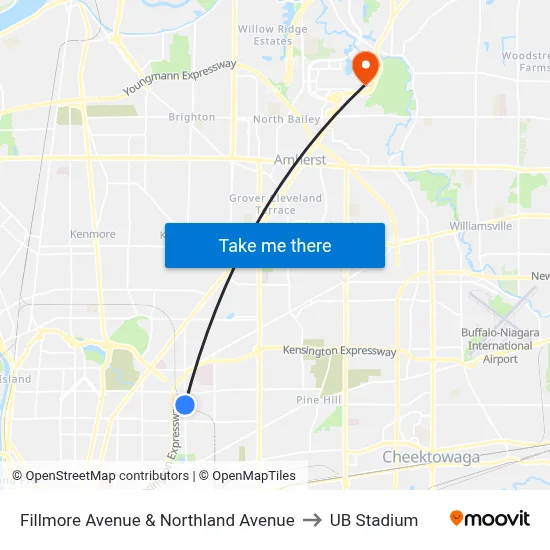 Fillmore Avenue & Northland Avenue to UB Stadium map