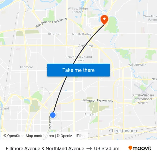 Fillmore Avenue & Northland Avenue to UB Stadium map