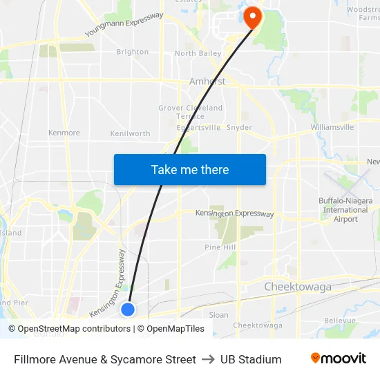Fillmore Avenue & Sycamore Street to UB Stadium map