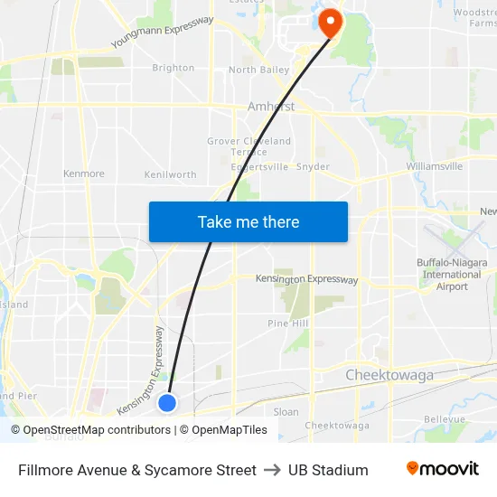 Fillmore Avenue & Sycamore Street to UB Stadium map
