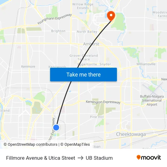 Fillmore Avenue & Utica Street to UB Stadium map