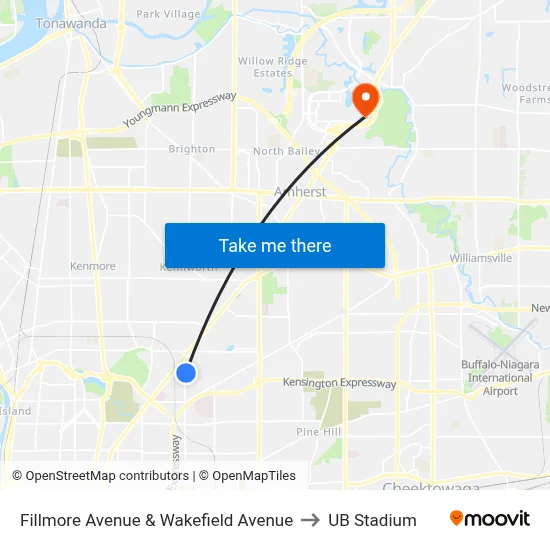Fillmore Avenue & Wakefield Avenue to UB Stadium map