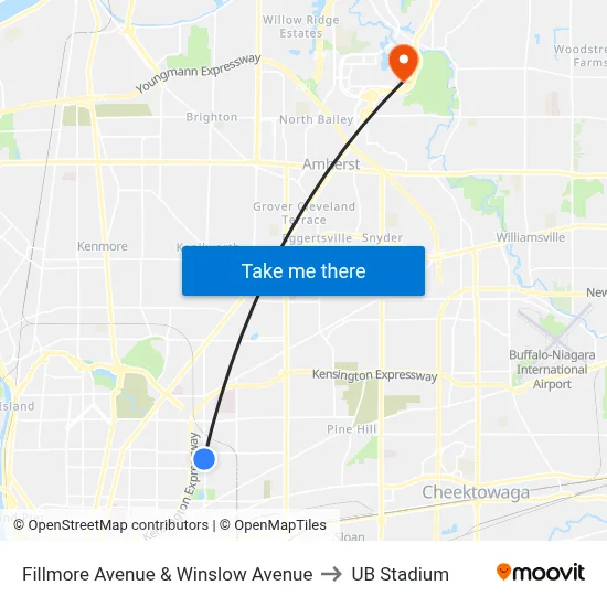 Fillmore Avenue & Winslow Avenue to UB Stadium map