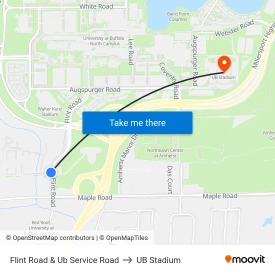 Flint Road & Ub Service Road to UB Stadium map