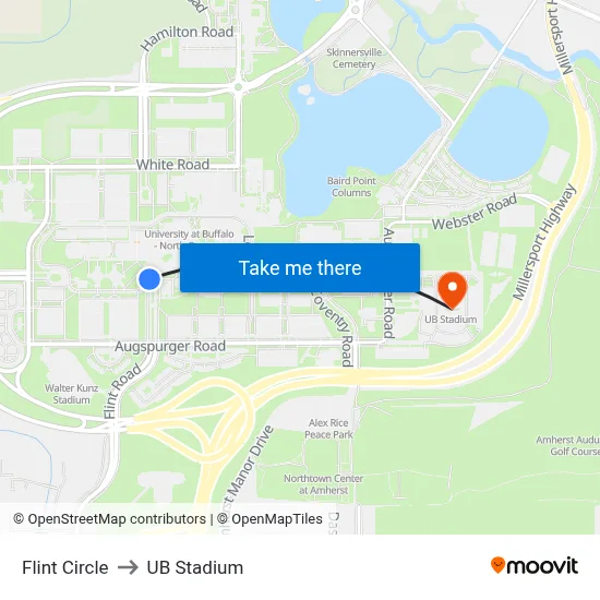 Flint Circle to UB Stadium map