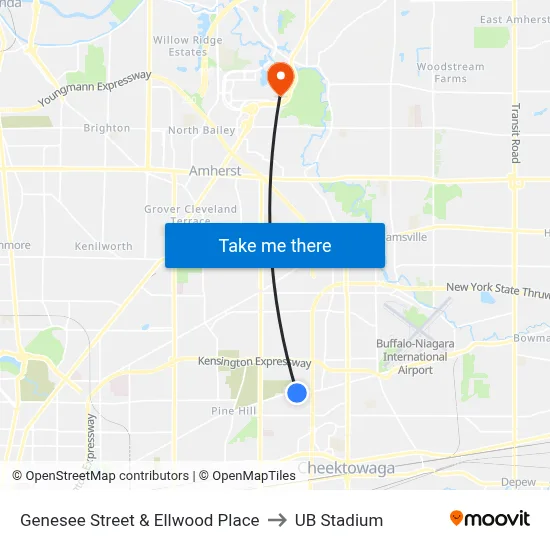 Genesee Street & Ellwood Place to UB Stadium map