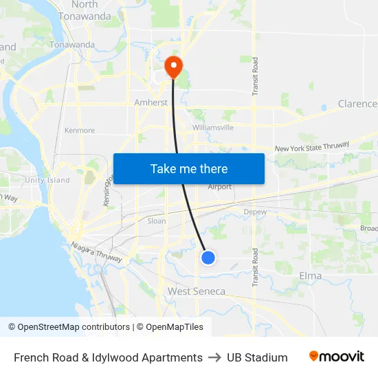 French Road & Idylwood Apartments to UB Stadium map