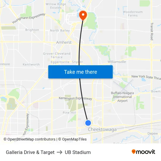 Galleria Drive & Target to UB Stadium map