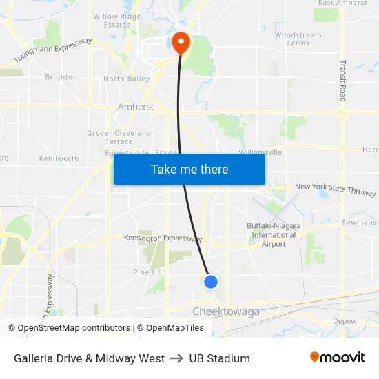 Galleria Drive & Midway West to UB Stadium map