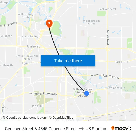 Genesee Street & 4345 Genesee Street to UB Stadium map