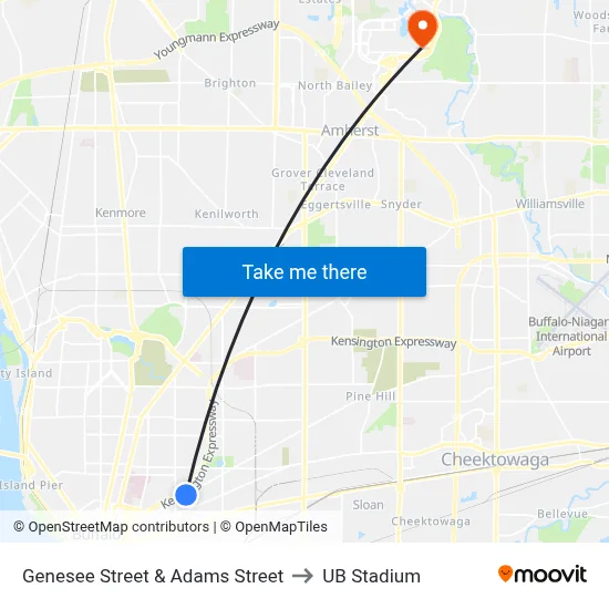 Genesee Street & Adams Street to UB Stadium map