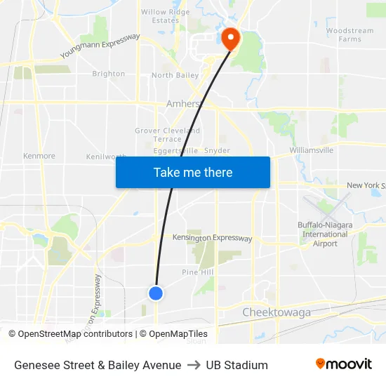 Genesee Street & Bailey Avenue to UB Stadium map