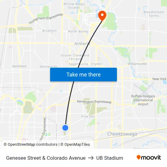Genesee Street & Colorado Avenue to UB Stadium map