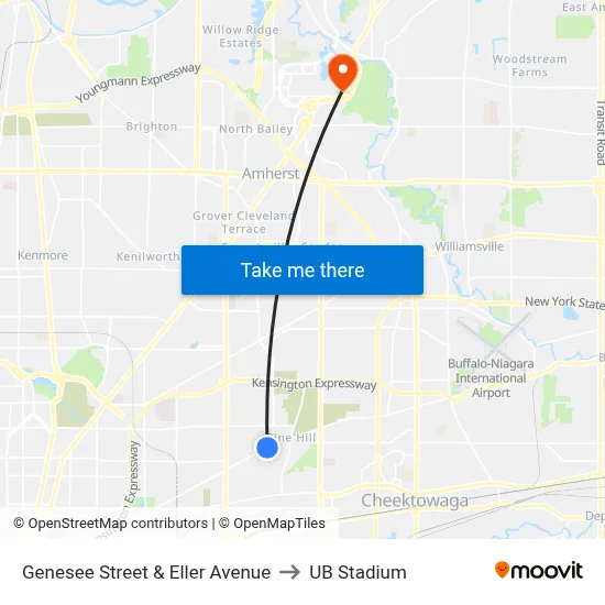 Genesee Street & Eller Avenue to UB Stadium map