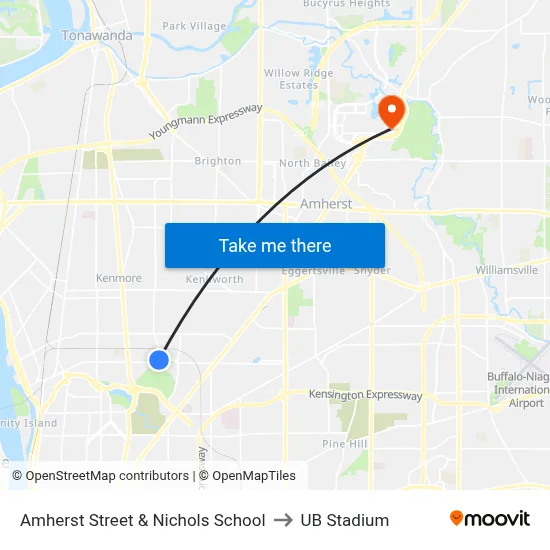 Amherst Street & Nichols School to UB Stadium map