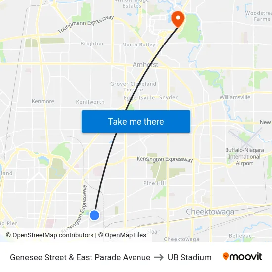Genesee Street & East Parade Avenue to UB Stadium map