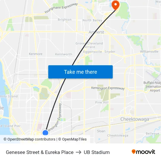 Genesee Street & Eureka Place to UB Stadium map