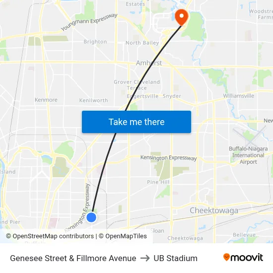 Genesee Street & Fillmore Avenue to UB Stadium map