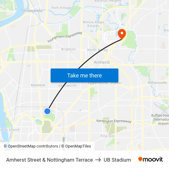 Amherst Street & Nottingham Terrace to UB Stadium map