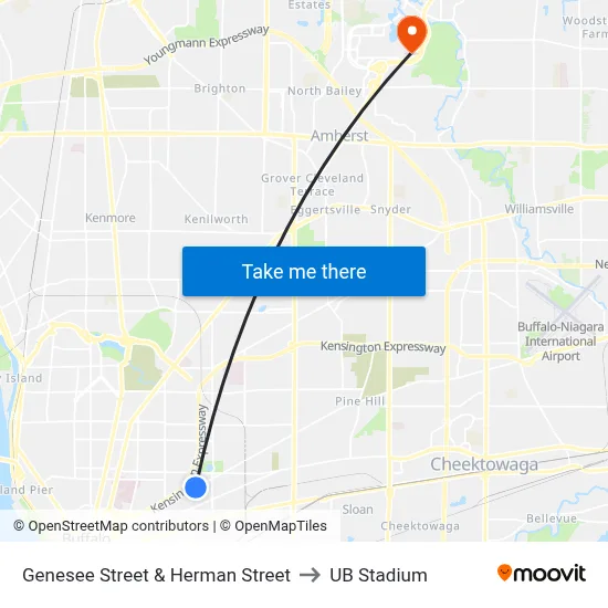 Genesee Street & Herman Street to UB Stadium map