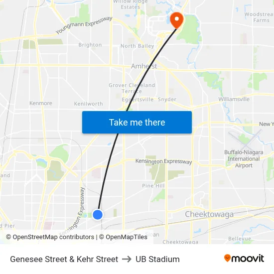 Genesee Street & Kehr Street to UB Stadium map