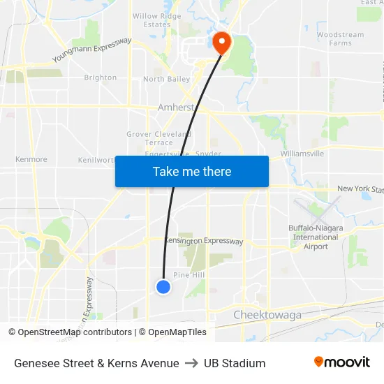 Genesee Street & Kerns Avenue to UB Stadium map