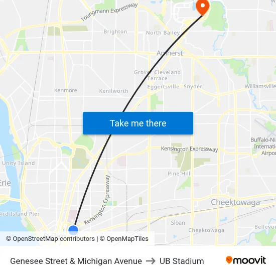 Genesee Street & Michigan Avenue to UB Stadium map